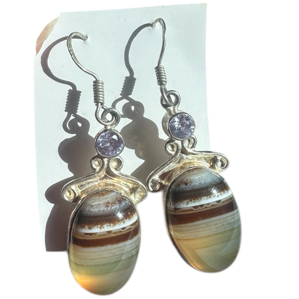Agate Crystal Silver Earrings New